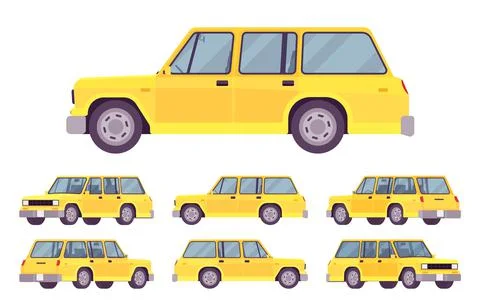 Station wagon yellow set Stock Illustration