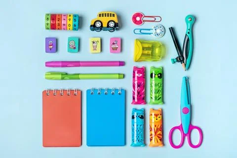 Stationary, back to school, creativity and education concept. Supplies - scis Stock Photos
