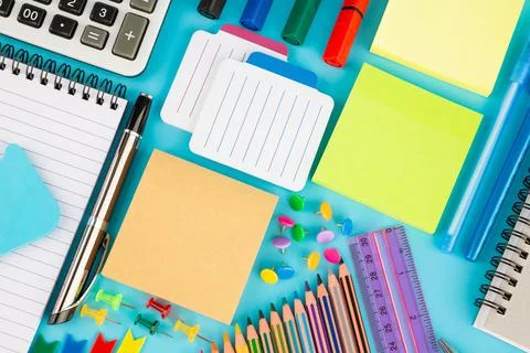 Stationary on blue Stock Photos