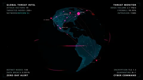 Stationary broadcast camera capturing a cyber warfare globe, 4K Stock Footage 339091461