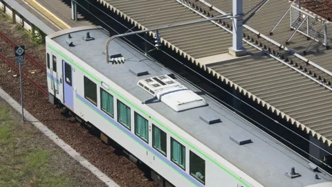 Stationary diesel train at platform, Hakodate, Japan, 2026.09.10. 動画素材 345424983