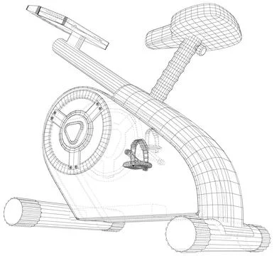 Stationary exercise bike workout. Technical illustration wire-frame. Vector Illustrazione stock