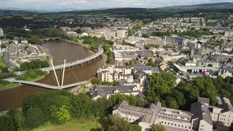 Stationary hover view of Lancaster, Lancashire UK Stock Footage 159706694