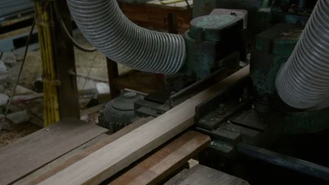 Stationary planer machine making shred thickness wood Stock Footage 90627672