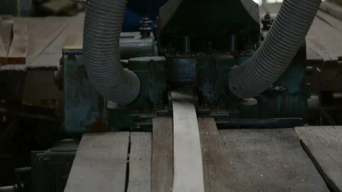 Stationary planer machine making shred thickness wood Stock Footage 90636246