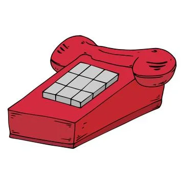 Stationary push-button phone. Hand drawn retro push-button phone. Stock Illustration