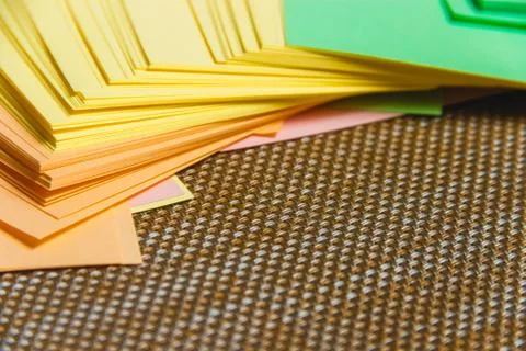 Stationary, Stack of Blank Colored Sticker on Brown Board. Time-management Stock Photos