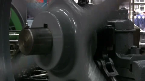 Stationary steam engine flywheel close up Video stock 34494429