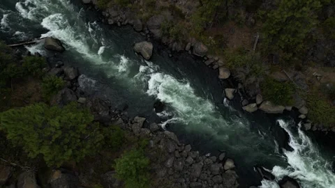 Stationary Top Down View of River White Water Churning at 45 Degree Angle Video stock 249822184