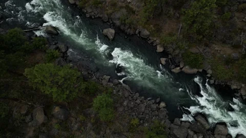 Stationary Top Down View of River White Water Churning at 45 Degree Angle Video stock 249822808