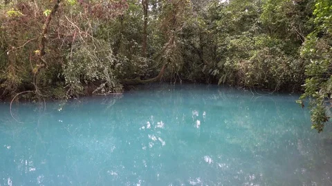 Stationary view of Rio Celeste river sky blue turquoise water Stock Footage 91268565