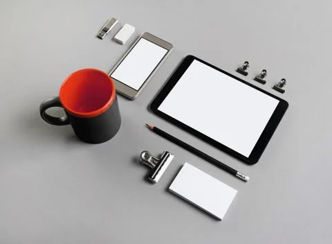 Stationery and gadgets Stock Photos