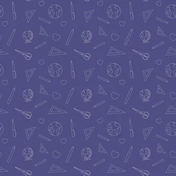 Stationery and school elements seamless blue pattern Illustrazione stock