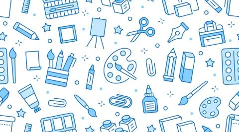 Stationery background, school tools seamless pattern. Art education wallpaper Stock Illustration