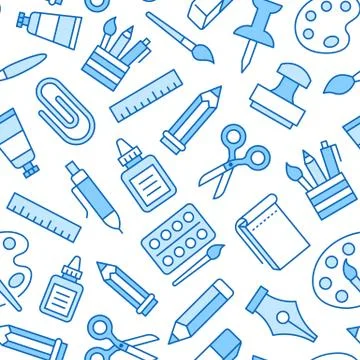 Stationery background, school tools seamless pattern. Art education wallpaper Illustrazione stock