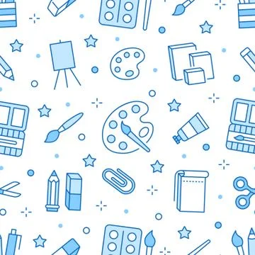 Stationery background, school tools seamless pattern. Art education wallpaper Stock Illustration