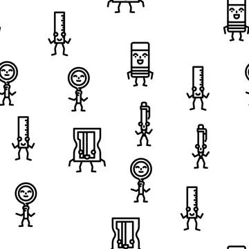 Stationery character school vector seamless pattern Stock Illustration