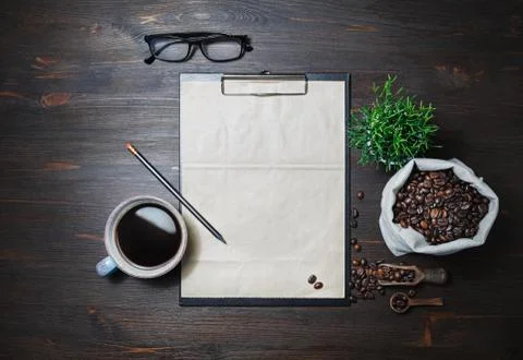 Stationery with coffee Stock Photos