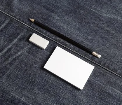 Stationery on denim Stock Photos