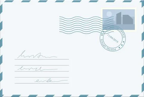 Stationery design: An envelope with a postage stamp, address lines, and a p.. Stock Illustration