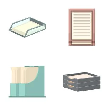 Stationery elements, tray, document, book, and drawer Illustrazione stock