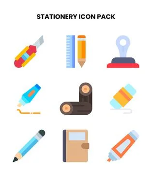 Stationery Flat Design Icons Pack Stock Illustration