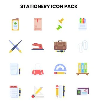 Stationery Flat Graphics Icons Pack Stock Illustration