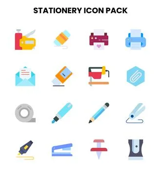 Stationery Flat Graphics Icons Pack Stock Illustration