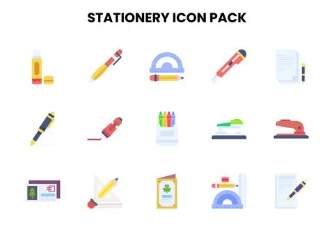 Stationery Flat Icons Pack Stock Illustration