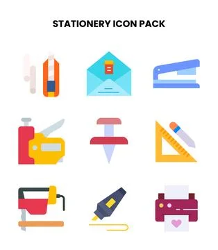 Stationery Flat Set Icons Pack Stock Illustration