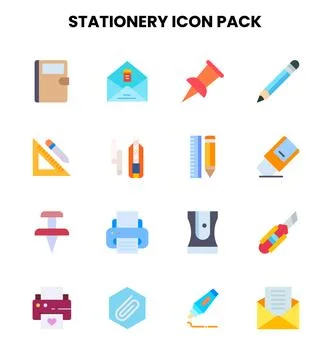 Stationery Flat Vector Icons Pack Stock Illustration