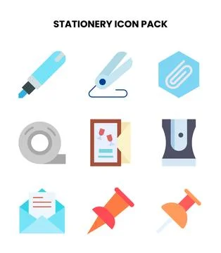 Stationery Flat Vector Icons Pack Stock Illustration