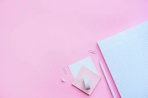 Stationery flatlay with notebook Stock Photos