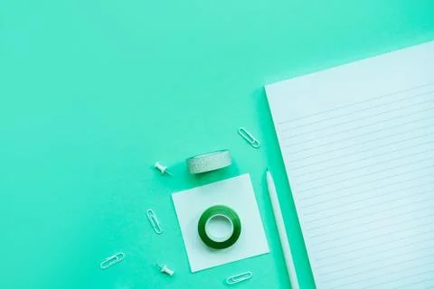 Stationery flatlay with notebook Stock Photos