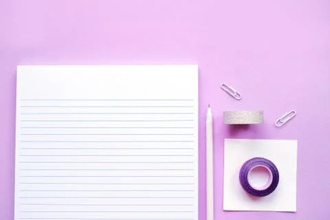 Stationery flatlay with notebook Stock Photos