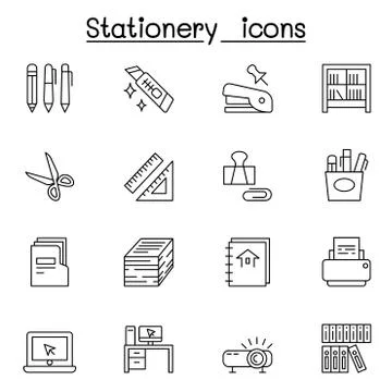 Stationery icon set in thin line style Illustrazione stock