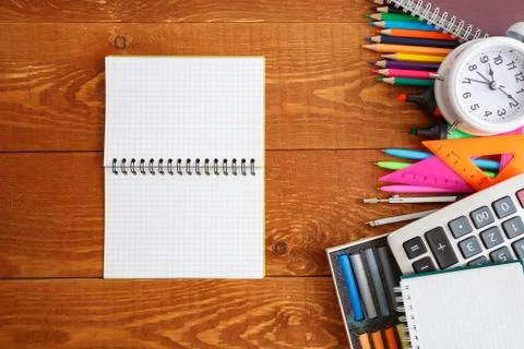 Stationery Instruments Set Top View Flat Lay Stock Photos