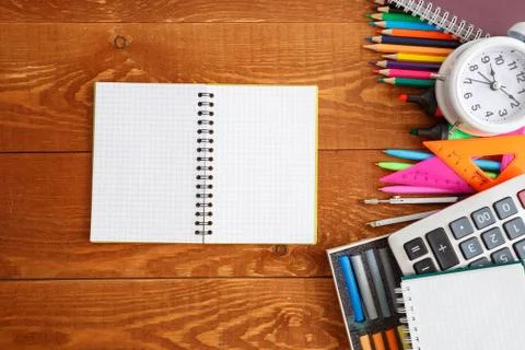 Stationery Instruments Set Top View Flat Lay Stock Photos