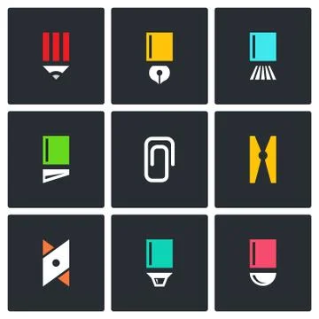 Stationery items icon set Stock Illustration
