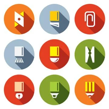 Stationery items icon set Illustrazione stock