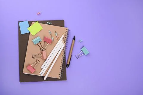 Stationery items, multi-colored for study and work in the office on a bright Stock Photos