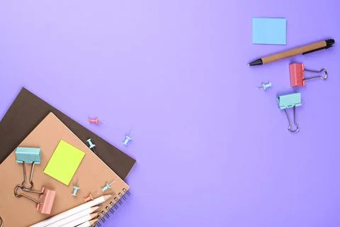 Stationery items, multi-colored for study and work in the office on a bright Stock Photos
