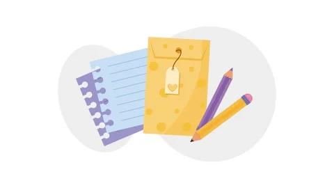 Stationery items like notepad, envelope with heart tag and pencils appearin.. 動画素材 338993718