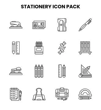 Stationery Line Vector Icons Pack Stock Illustration