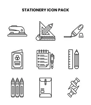 Stationery Line Vector Icons Pack Stock Illustration