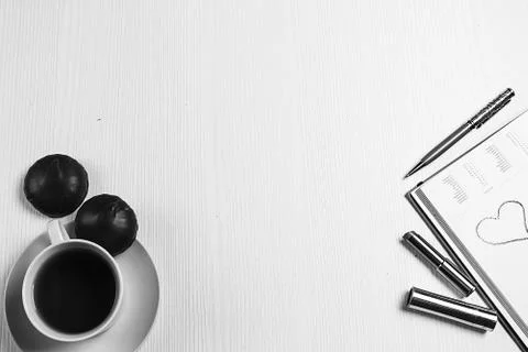 Stationery lying on the table. The table in the office. Workplac Stock Photos