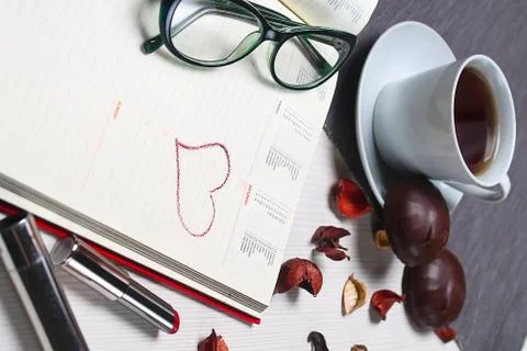 Stationery lying on the table. The table in the office. Workplac Stock Photos