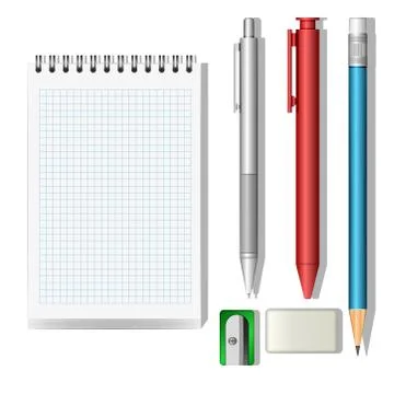 Stationery mockup set 3d objects isolated on white background vector clip art Stock Illustration