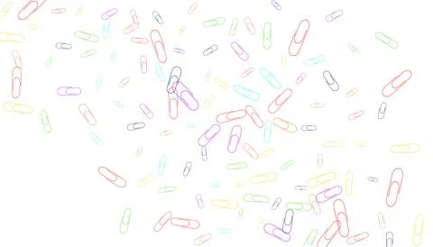 Stationery multi-colored bright paper clips are scattered over a white backgr Stock Illustration