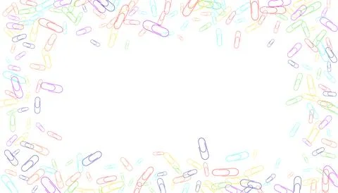 Stationery multi-colored bright paper clips are scattered over a white backgr Stockillustratie